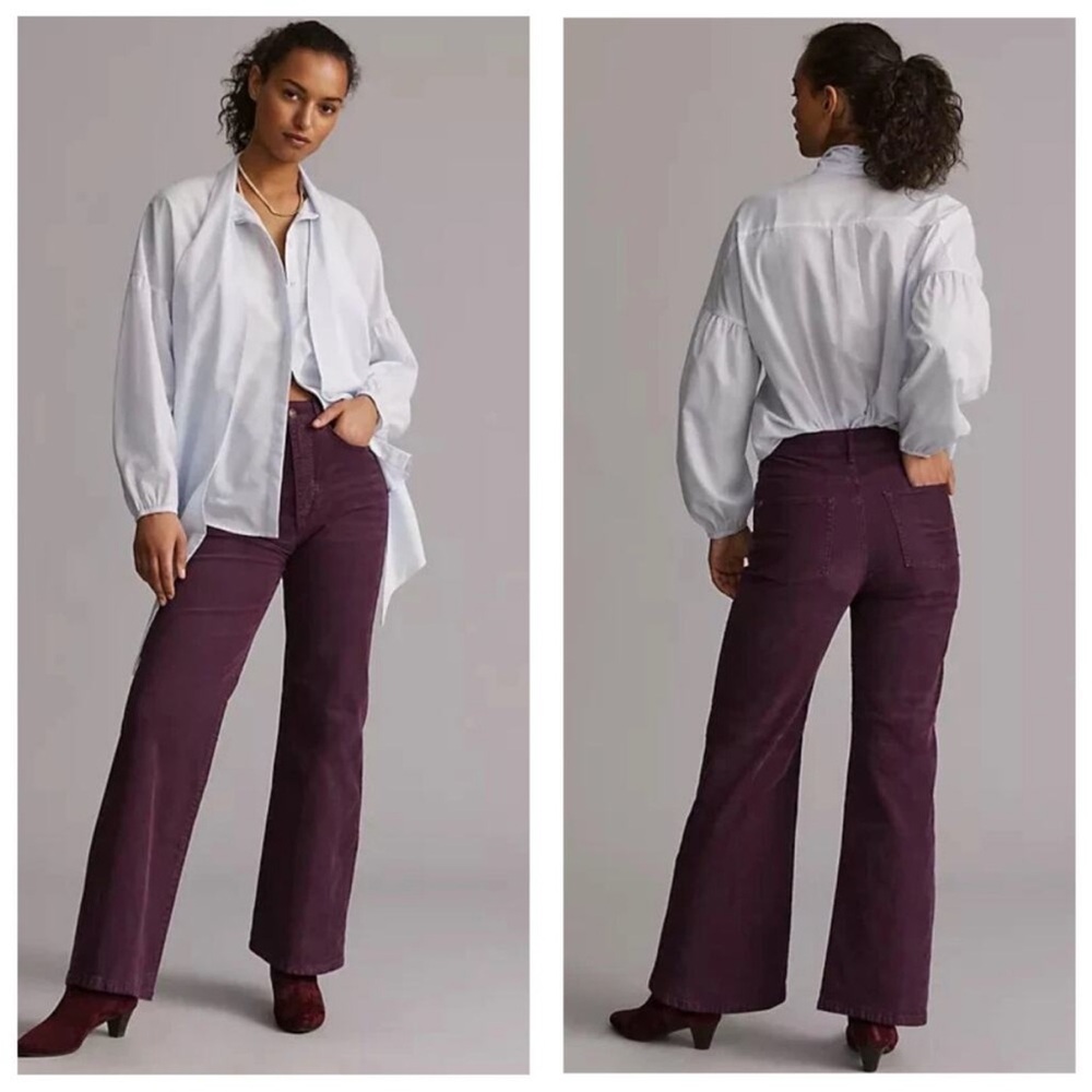 Anthropologie Pilcro The Annie Corduroy Wide Leg Jeans Size 27 Purple Classic